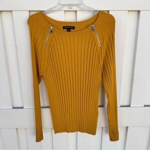 INC Mustard Ribbed Raglan Zip Sweater EUC